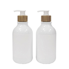 White Bathroom Lotion Bottle With Bamboo Pump For Shampoo and Body Wash