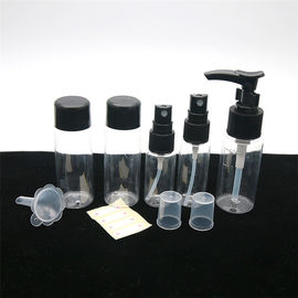 Cosmetic 7pcs Clear Travel Bottle Set Black Cap With Plastic Travel Bag