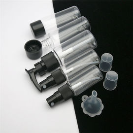 Cosmetic 7pcs Clear Travel Bottle Set Black Cap With Plastic Travel Bag