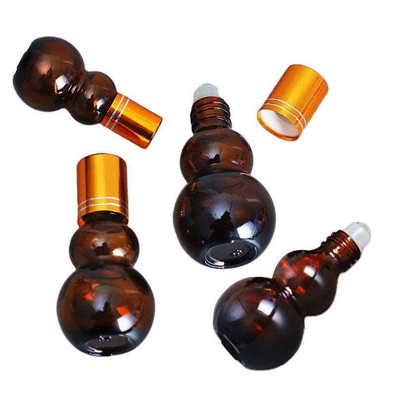 Calabash Amber Glass Odm Roll On Essential Oil Bottles With Stainless Steel Massage Ball