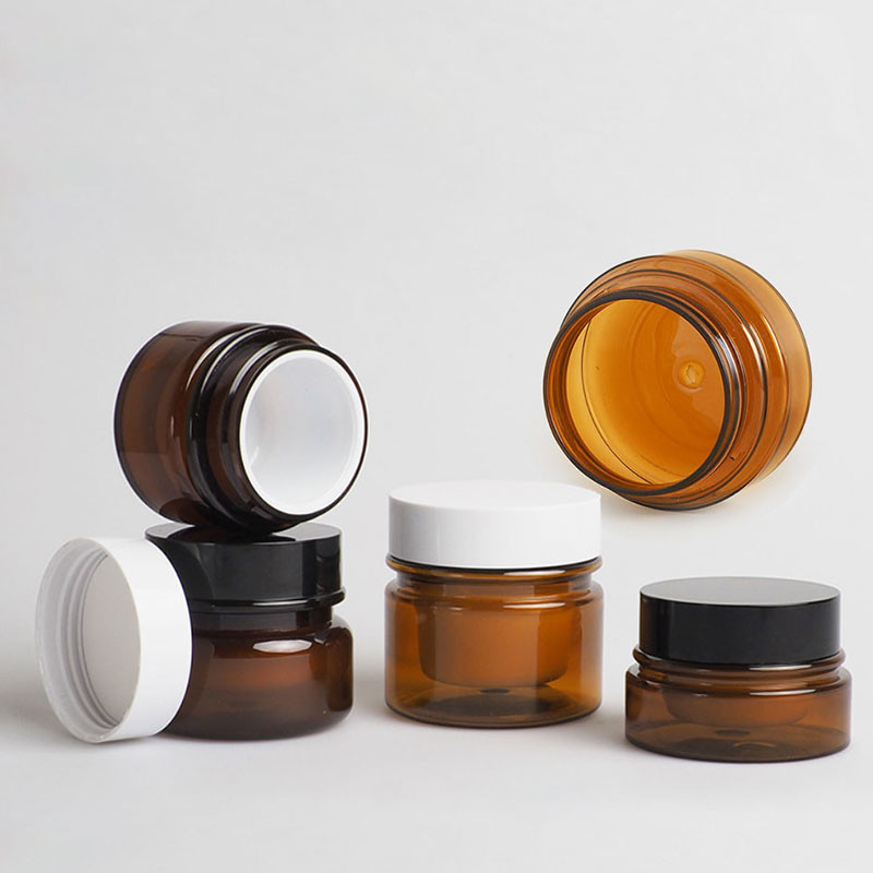 Pet Amber Plastic BPA Free Cosmetic Cream Containers With Black Lids