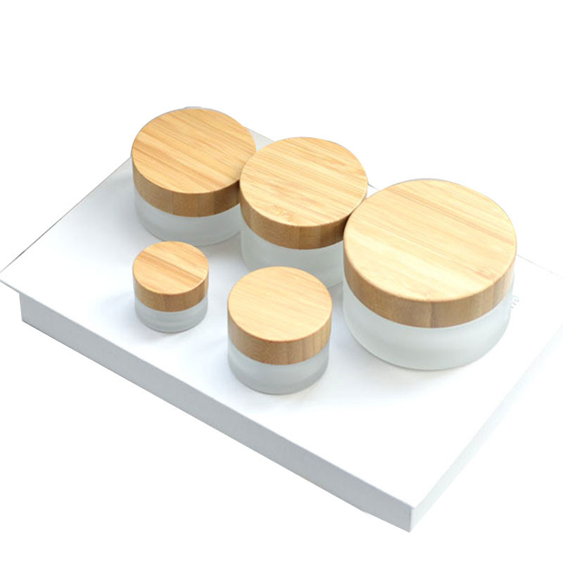 50ml / 1.7oz Frosted Glass Cosmetic Cream Jar With Bamboo Lids