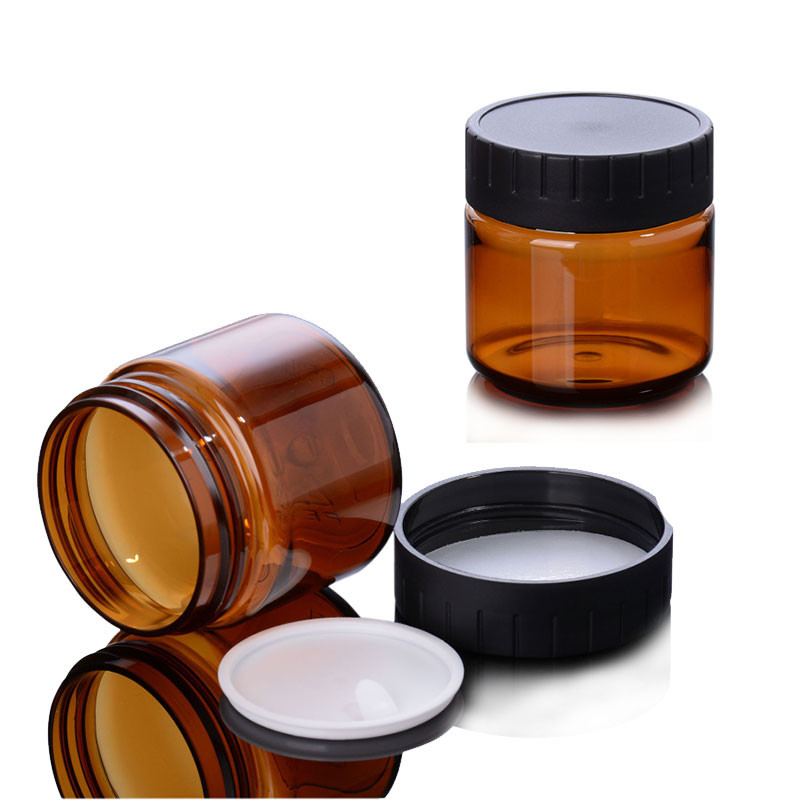 Custom Empty PET Round Amber Cream Jars For Shampoo Cosmetic Containers