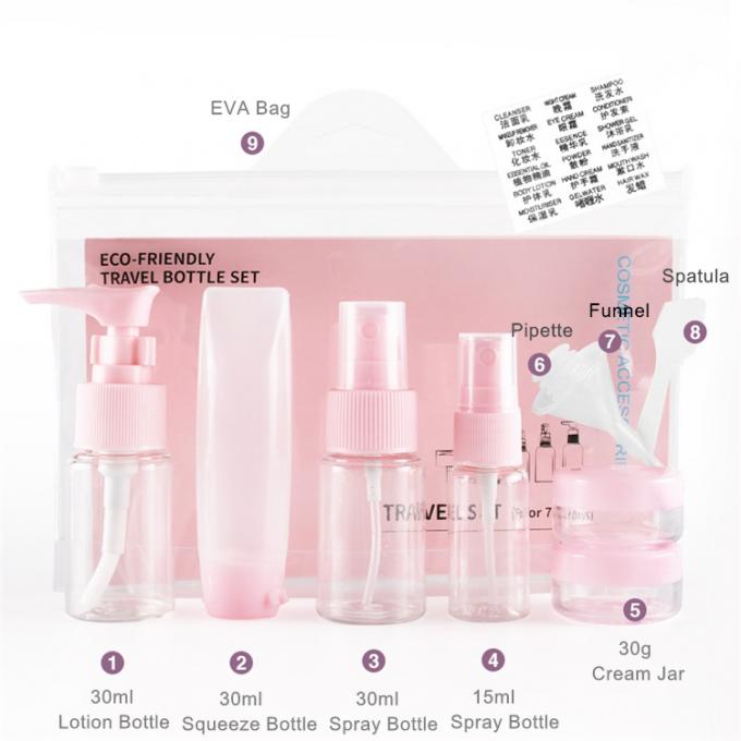 Small Refillable Empty Bottle Travel Kit , 9 Pcs Leak Proof Travel Bottles